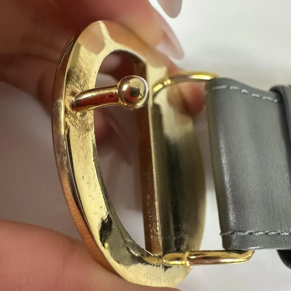 Christian Dior Belt Buckle Mens One Size Gold Leather Metal Logo Round